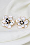 White Enamel Large Flower Earrings with Stones in the Center