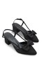 Bow Detailed Pointed Toe Black Thick Heeled Women's Shoes
