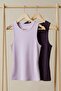 2 Pieces of Ribbed Fitted Viscose Blended Strappy T-Shirt