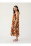Women's Viscose Dress Floral Sleeveless V-Neck A-Form Midi Retro Cream - 3