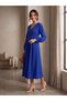 Women's Cobalt Blue Midi Flounce Dress – Swan Fit |   Fluid Weaving |   Elegant V-Neck - 4