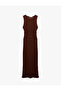 Bürümcük Fabric Textured Slim Fit Draped Sleeveless Crew Neck Midi Pencil Dress - 4