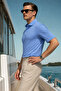 Men's Daily Comfortable A.Blue Polo Collar T-Shirt - 4