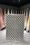 Mars Carpet Checkerboard Patterned Cream Black Living Room Carpet Kitchen Carpet Floor Mat Authentic Carpet Mars 229 - 2