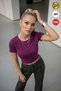 Women's Shiny Plum Crew Neck Lycra Short Sleeve Body Crop Blouse