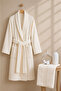 Men's Bathrobe 100% Cotton Certified 2-Piece Shawl Stripe Cream Bathrobe and Head Towel Set - 2