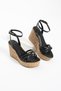Women's Black Leather Wedge Heeled Sandals Straw Look Platform Evening Dress Shoes Wedding, Promise, Engagement - 4