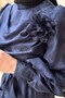 Self-Patterned Watermelon Sleeve Belted Evening Dress - 5