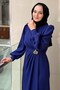 Belted Brooched Balloon Sleeve Evening Dress - 3