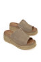 , Women's Genuine Leather Wedge Heel Slippers 161992Z1601 Beige - 3