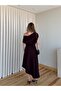 Burgundy Gathered Shoulder Long Dress - 206190 - 7