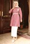 Striped Embroidery Detailed Suit Claret Red 19261 - 3