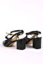 Women's Genuine Leather Ankle Strap Open Back Pointed Toe Thick Heeled Shoes Black - 7