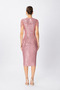 Gloria |   Sequined Midi Pencil Evening Dress Double Breasted Collar Sleeveless Front Slit - Powder - 3