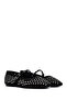 Women's Black Buckle Stone Shoes, Leather Ballerinas 26Pfd140114 - 2