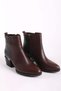 Women's Zippered Genuine Leather Crocodile Detailed Thick Heeled Boots Brown - 4