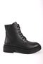 Women's Genuine Leather Zippered Lace Detailed Thick Heeled Boots Black