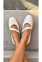 Women's White Drop Buckle Patent Leather Ballerinas 1cm Bynddam01 - 4
