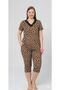 Mooda Women's Large Size100% Viscose Leopard Patterned Lace Detailed V-Neck Lycra Viscose Capri Pajama Set