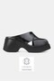 Women's Black Patent Leather Genuine Leather Platform Heel Slippers with Straps, Size 36-41