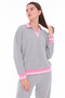 Women's Cotton V-Neck Stripe Detailed Tracksuit Set Gray Melange -8537 - 6