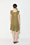 Linen Dress with Lace-Up Back and Ruffles - Khaki - 6