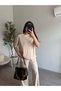 Beige Pleated Modal T-Shirt Set - 5