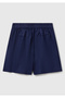 Women's Navy Blue 100% Linen Back Waist Elastic Pleated Relax Fit Bermuda Shorts - 4