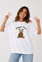 Women's Oversize 100% Cotton T-Shirt Comfortable Fit Happy Days Printed T-Shirt - White