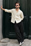 Comfortable Cut Men's Black Trousers with Leg Detail 6532