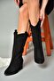 R973934002 Black Suede Low Heeled Women's Boots - 6
