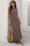 Brown Crew Neck Striped Casual Dress Mg2803