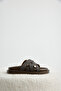 Women's Bitter Brown Comfortable Fit Soft Sole Cross-Striped Slippers - 3