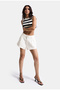 Women's Off-White Color 7S6-101 Mini Length Pleated 100% Cotton Denim Shorts