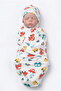 Baby Swaddle - Velcro Swaddle Beanie Set - Combed Cotton 100% Cotton Beanie Set