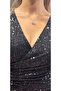 Black Sequined Short Sleeve Long Evening Dress - 7572 - 4