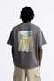 Crew Neck Palm Printed Oversize Smoked Men's T-Shirt