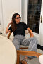Women's Crew Neck 100% Cotton Black Basic T-Shirt - 2