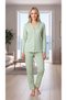 Women's Summer Point Patterned Viscose Long Sleeve Buttoned Pajama Set 79-141 - 3