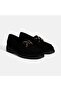 Women's Black Metal Buckle Detailed Suede Loafer