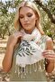 Women's Olive Lace Printed Cotton Scarf - 2