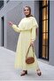 Lined Belted Tulle Modal Dress with Cape Collar Detail - Yellow