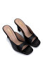 Women's Genuine Leather Black Heeled Slippers - 2