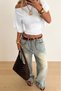 Women's Boat Neck Bat Sleeve Gathered Waist Textured Casual Stylish Crop Blouse - 2