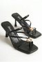 Women's Special Design Thin Cross-Strapped Thin Heeled Black Evening Dress Slippers with Flip-Flop Accessories - 3