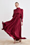 Alina Satin Evening Dress - Burgundy - 3