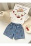 Girl's Cherry Denim Shorts and T-Shirt Set Trendy Combination |   2-Piece Set for Holidays - 2