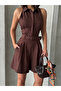 Women's sleeveless shirt collar belt detailed stylish linen jumpsuit