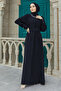 فستان بحزام مطوي - أسود - 3