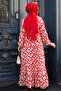 Red Patterned Hijab Dress - 23586k - 3